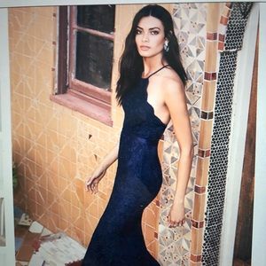 Lulus Zenith Navy Blue Lace Maxi Dress XS